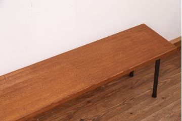 アンティーク家具　☆天板一枚板!古い木の鉄脚長イス(3)(ベンチ・長椅子)