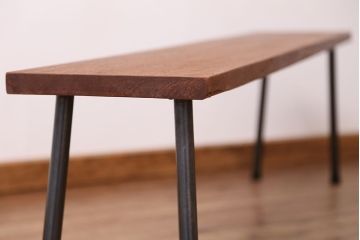 アンティーク家具　☆天板一枚板!古い木の鉄脚長イス(3)(ベンチ・長椅子)