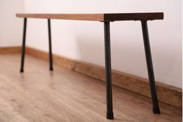 アンティーク家具　☆天板一枚板!古い木の鉄脚長イス(3)(ベンチ・長椅子)