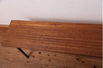 アンティーク家具　☆天板一枚板!古い木の鉄脚長イス(4)(ベンチ・長椅子)