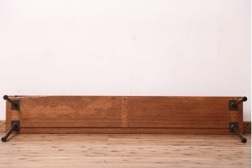 アンティーク家具　☆天板一枚板!古い木の鉄脚長イス(4)(ベンチ・長椅子)
