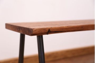 アンティーク家具　☆天板一枚板!古い木の鉄脚長イス(4)(ベンチ・長椅子)