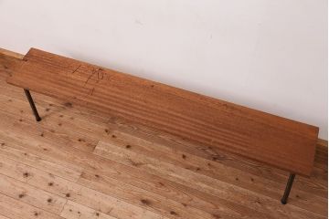 アンティーク家具　☆天板一枚板!古い木の鉄脚長イス(5)(ベンチ・長椅子)