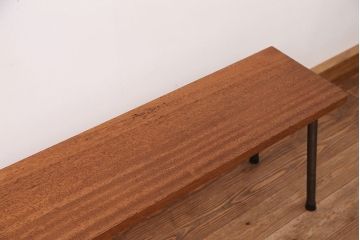 アンティーク家具　☆天板一枚板!古い木の鉄脚長イス(5)(ベンチ・長椅子)