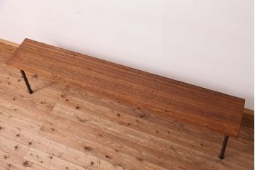 アンティーク家具　☆天板一枚板!古い木の鉄脚長イス(6)(ベンチ・長椅子)