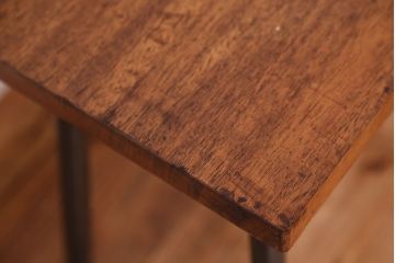 アンティーク家具　☆天板一枚板!古い木の鉄脚長イス(6)(ベンチ・長椅子)