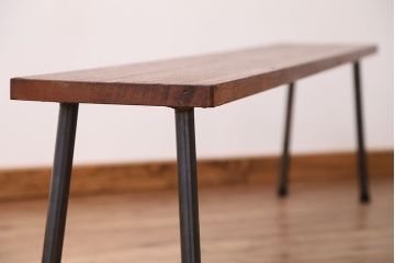アンティーク家具　☆天板一枚板!古い木の鉄脚長イス(6)(ベンチ・長椅子)