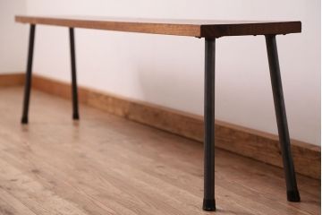 アンティーク家具　☆天板一枚板!古い木の鉄脚長イス(6)(ベンチ・長椅子)