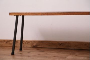 アンティーク家具　☆天板一枚板!古い木の鉄脚長イス(6)(ベンチ・長椅子)