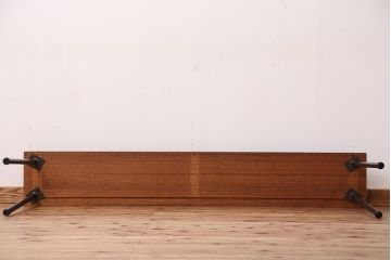アンティーク家具　☆天板一枚板!古い木の鉄脚長イス(6)(ベンチ・長椅子)