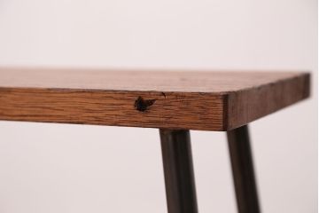 アンティーク家具　☆天板一枚板!古い木の鉄脚長イス(6)(ベンチ・長椅子)