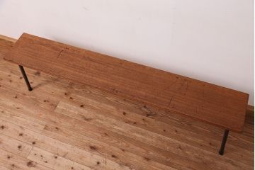 アンティーク家具　☆天板一枚板!古い木の鉄脚長イス(7)(ベンチ・長椅子)
