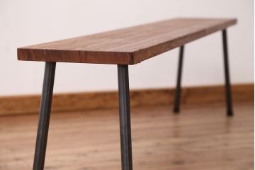 アンティーク家具　☆天板一枚板!古い木の鉄脚長イス(7)(ベンチ・長椅子)