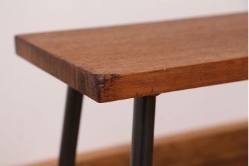 アンティーク家具　☆天板一枚板!古い木の鉄脚長イス(7)(ベンチ・長椅子)