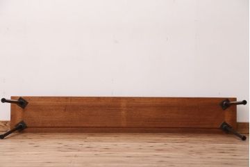 アンティーク家具　☆天板一枚板!古い木の鉄脚長イス(7)(ベンチ・長椅子)