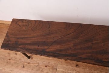 アンティーク家具　☆天板一枚板!古いケヤキ材の鉄脚ベンチ(長イス・長椅子)