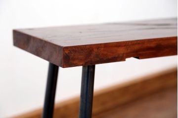 アンティーク家具　☆天板一枚板!古いケヤキ材の鉄脚ベンチ(長イス・長椅子)