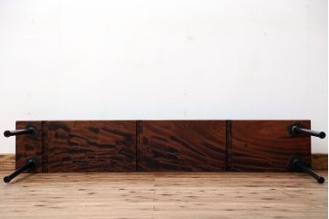 アンティーク家具　☆天板一枚板!古いケヤキ材の鉄脚ベンチ(長イス・長椅子)