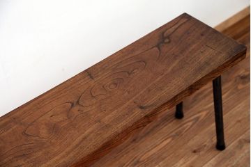 アンティーク家具　☆天板一枚板!古いケヤキ材の鉄脚ベンチ(長イス・長椅子)