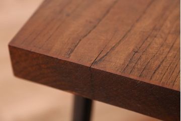 アンティーク家具　☆天板一枚板!古いケヤキ材の鉄脚ベンチ(長イス・長椅子)