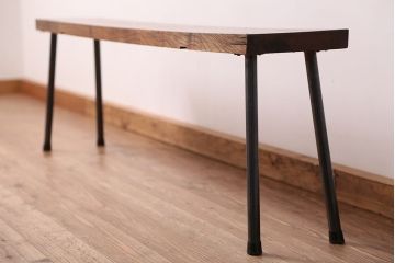 アンティーク家具　☆天板一枚板!古いケヤキ材の鉄脚ベンチ(長イス・長椅子)