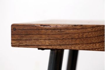 アンティーク家具　☆天板一枚板!古いケヤキ材の鉄脚ベンチ(長イス・長椅子)