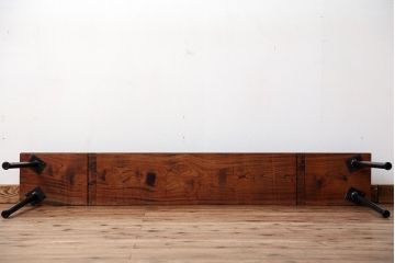 アンティーク家具　☆天板一枚板!古いケヤキ材の鉄脚ベンチ(長イス・長椅子)
