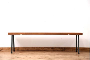 アンティーク家具　☆天板一枚板!古いケヤキ材の鉄脚ベンチ(長イス・長椅子)