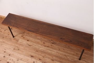 アンティーク家具　☆天板一枚板!古いケヤキ材の鉄脚ベンチ(長イス・長椅子)
