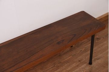 アンティーク家具　☆天板一枚板!古いケヤキ材の鉄脚ベンチ(長イス・長椅子)