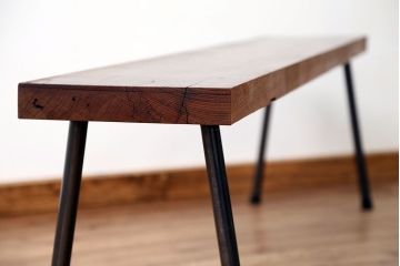 アンティーク家具　☆天板一枚板!古いケヤキ材の鉄脚ベンチ(長イス・長椅子)