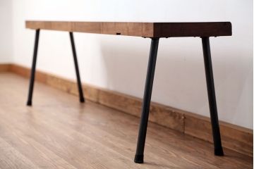 アンティーク家具　☆天板一枚板!古いケヤキ材の鉄脚ベンチ(長イス・長椅子)