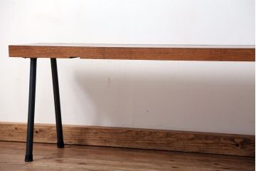 アンティーク家具　☆天板一枚板!古いケヤキ材の鉄脚ベンチ(長イス・長椅子)
