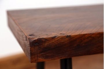 アンティーク家具　☆天板一枚板!古いケヤキ材の鉄脚ベンチ(長イス・長椅子)