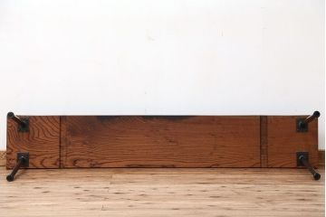 アンティーク家具　☆天板一枚板!古いケヤキ材の鉄脚ベンチ(長イス・長椅子)