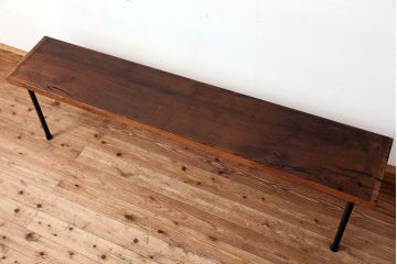 アンティーク家具　☆天板一枚板!古いケヤキ材の鉄脚ベンチ(長イス・長椅子)?