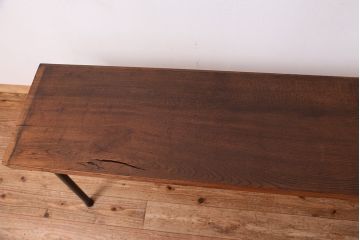 アンティーク家具　☆天板一枚板!古いケヤキ材の鉄脚ベンチ(長イス・長椅子)?