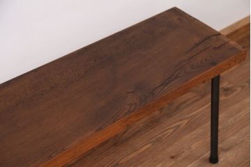 アンティーク家具　☆天板一枚板!古いケヤキ材の鉄脚ベンチ(長イス・長椅子)?