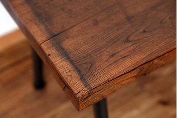 アンティーク家具　☆天板一枚板!古いケヤキ材の鉄脚ベンチ(長イス・長椅子)?