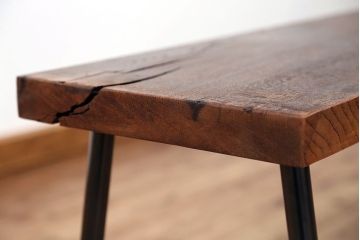 アンティーク家具　☆天板一枚板!古いケヤキ材の鉄脚ベンチ(長イス・長椅子)?