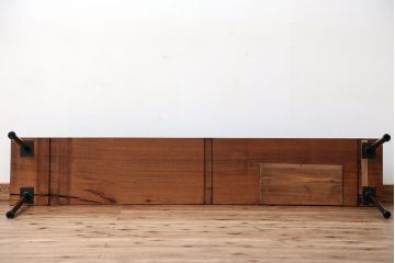 アンティーク家具　☆天板一枚板!古いケヤキ材の鉄脚ベンチ(長イス・長椅子)?