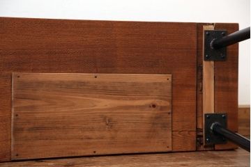 アンティーク家具　☆天板一枚板!古いケヤキ材の鉄脚ベンチ(長イス・長椅子)?