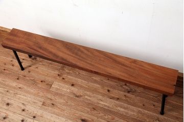 アンティーク家具　☆天板一枚板!古いケヤキ材の鉄脚ベンチ(長イス・長椅子)?