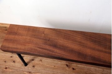 アンティーク家具　☆天板一枚板!古いケヤキ材の鉄脚ベンチ(長イス・長椅子)?