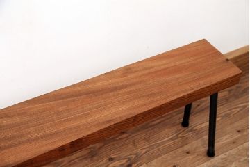 アンティーク家具　☆天板一枚板!古いケヤキ材の鉄脚ベンチ(長イス・長椅子)?