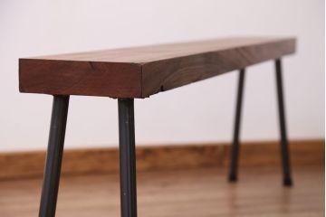 アンティーク家具　☆天板一枚板!古いケヤキ材の鉄脚ベンチ(長イス・長椅子)?