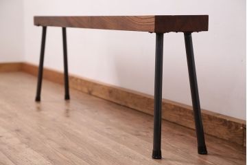 アンティーク家具　☆天板一枚板!古いケヤキ材の鉄脚ベンチ(長イス・長椅子)?