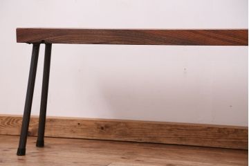 アンティーク家具　☆天板一枚板!古いケヤキ材の鉄脚ベンチ(長イス・長椅子)?