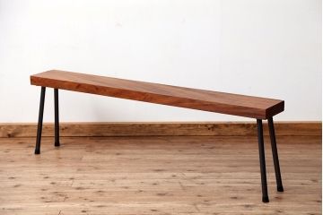 アンティーク家具　☆天板一枚板!古いケヤキ材の鉄脚ベンチ(長イス・長椅子)?