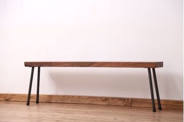 アンティーク家具　☆天板一枚板!古いケヤキ材の鉄脚ベンチ(長イス・長椅子)?